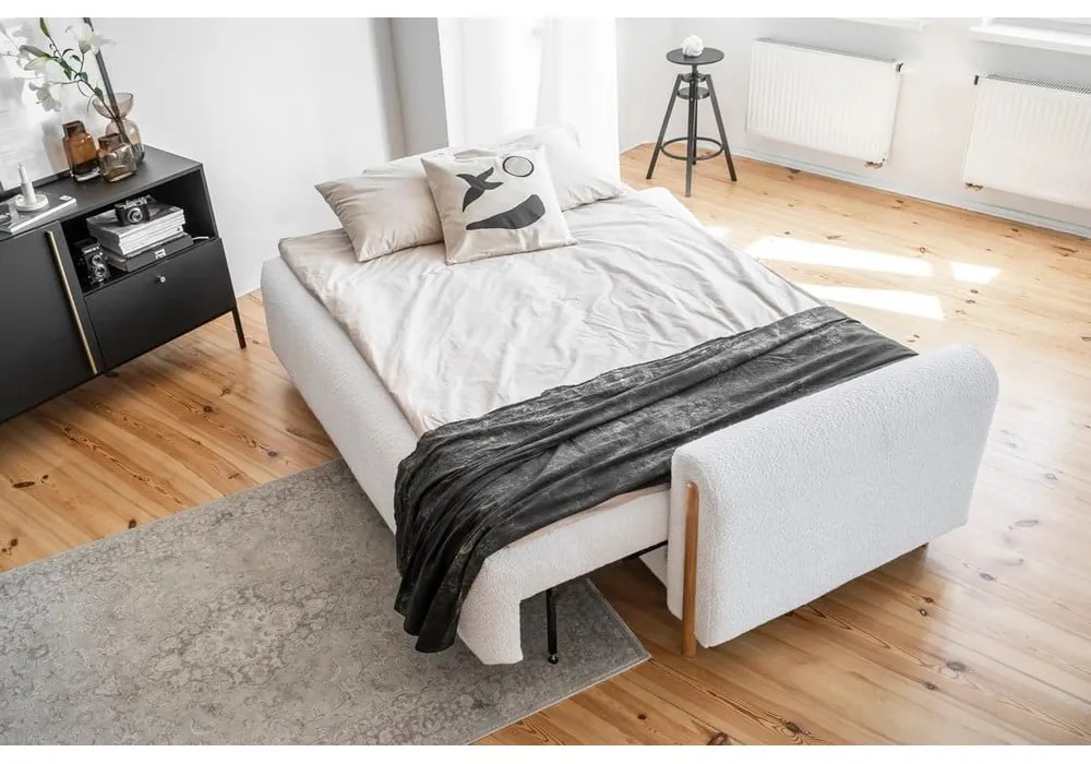 Szürke buklé kinyitható-tárolóhelyes kanapé 244 cm Arcadova – ELTAP