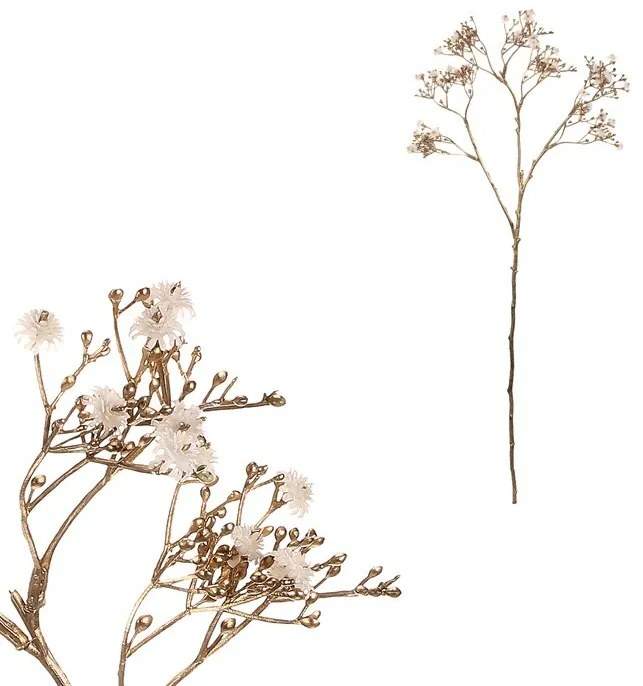 Gypsophila ágak készlet fehér virágokkal, 3 db, arany, 68 cm