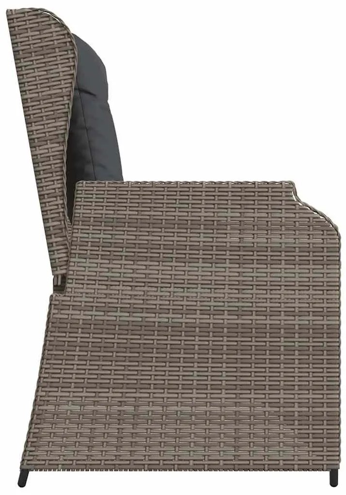 Szürke polyrattan dönthető kerti pad párnával
