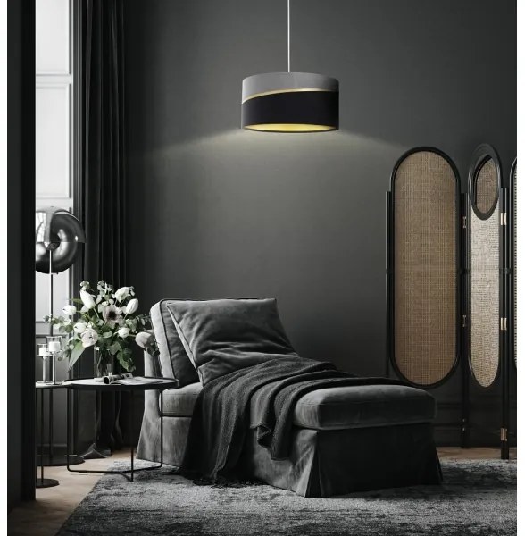 Csillár zsinóron SWING 1xE27/60W/230V fekete/szürke/arany