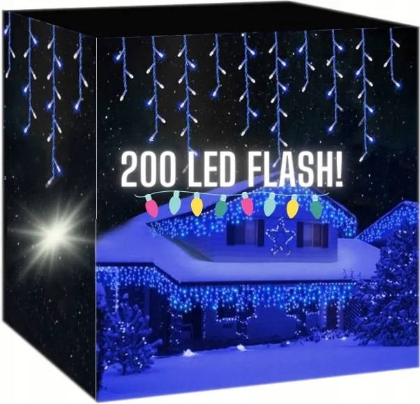 LED-es fényfüggöny Jégcsap 300 Kék Flash 13m IP44 Kültéri