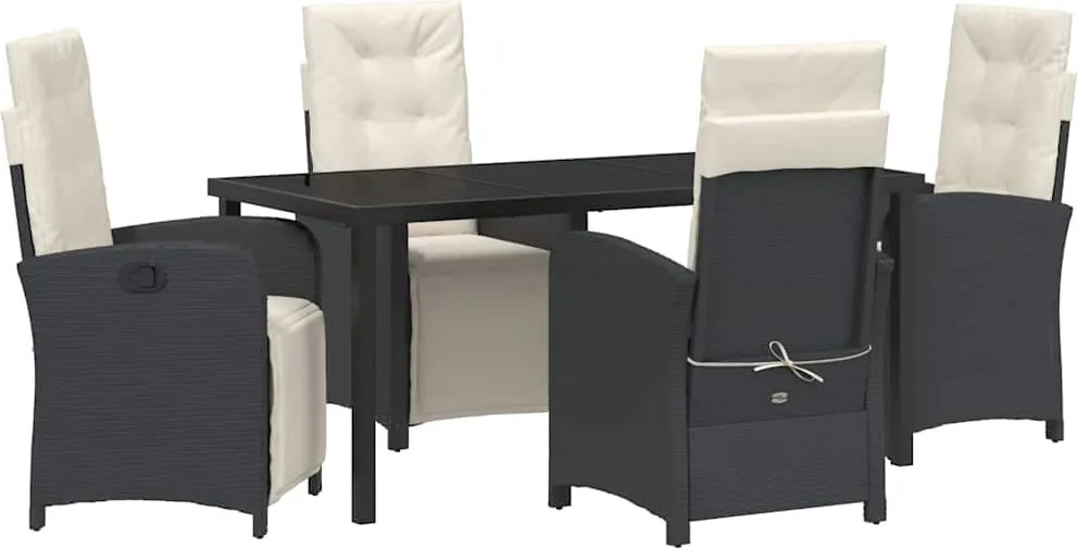 vidaXL Kert étkező szett párnával 5 pcs Fekete polirattan