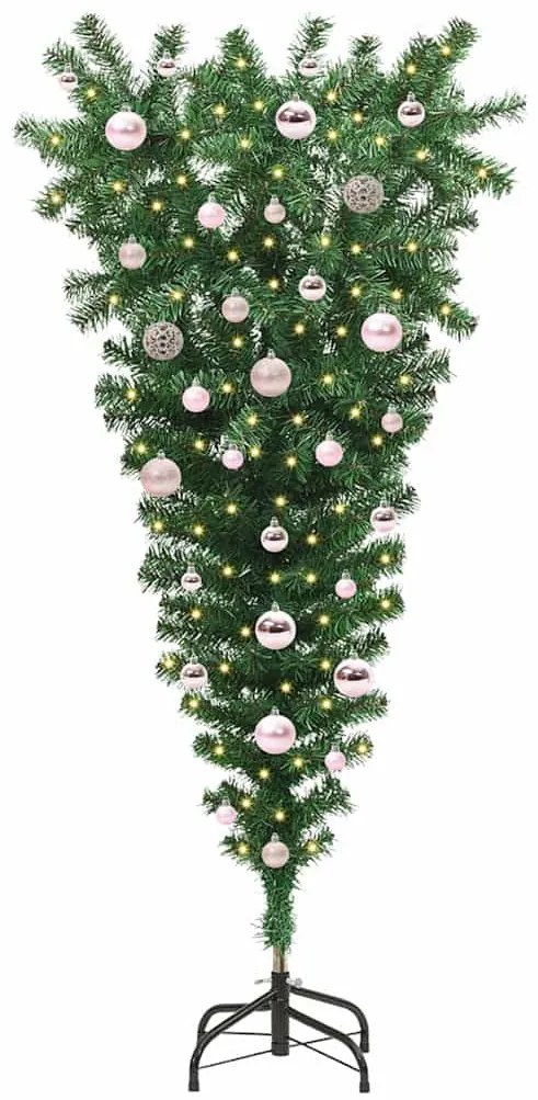 Felfelé fordított műfenyő világítással és golyókkal Zöld 150 cm