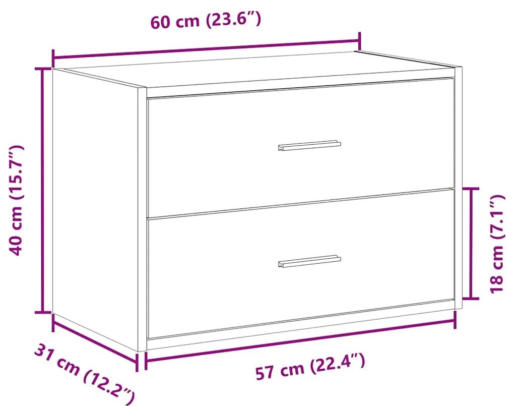 fekete tölgy szerelt fa szekrény 2 fiókkal 60 x 31 x 40 cm
