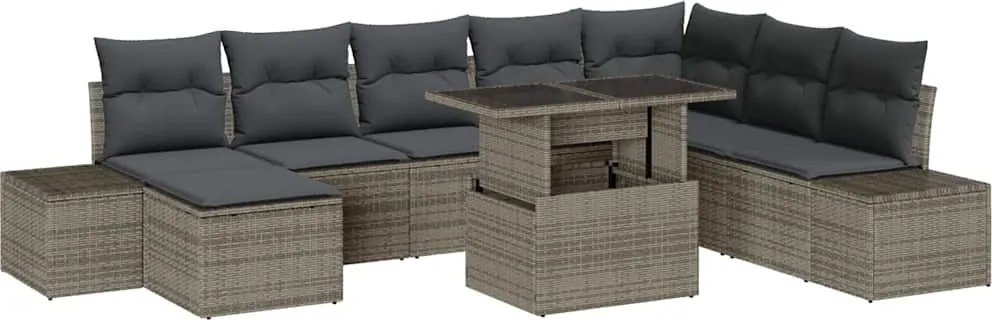 vidaXL Kerti Kanapé Szett párnával tárolóval 9 pcs Szürke polirattan