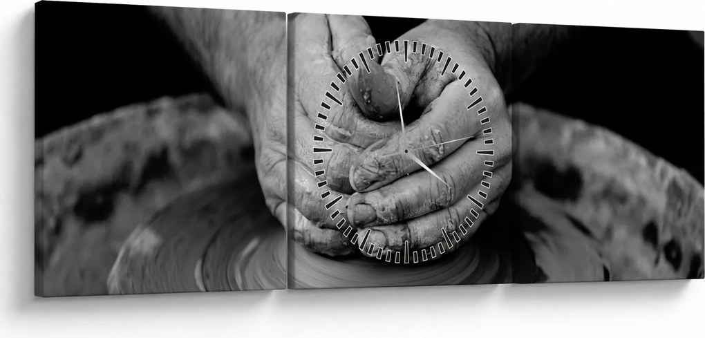 Fekete-fehér kép - kerámia gyártás (órával) (90x30 cm)