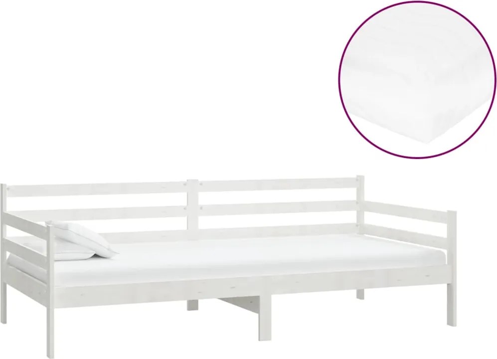 vidaXL fehér tömör fenyőfa dívány matraccal 90 x 200 cm