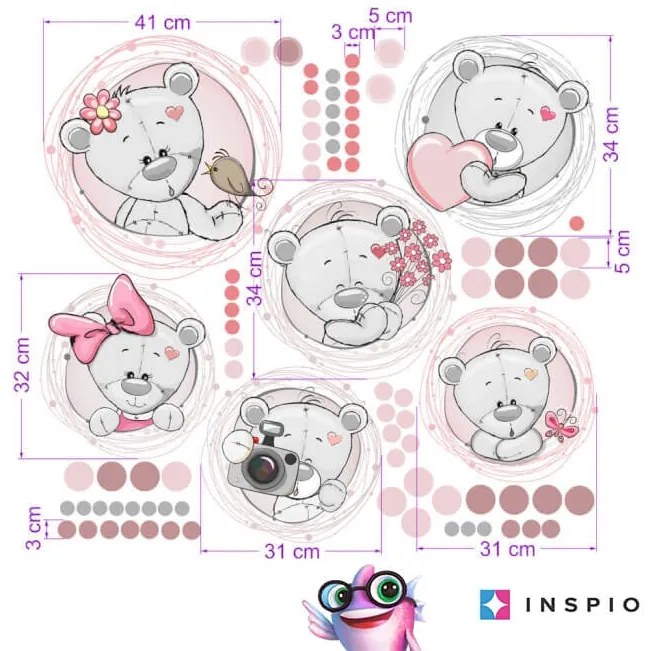 INSPIO Rózsaszín falmatrica maci névvel