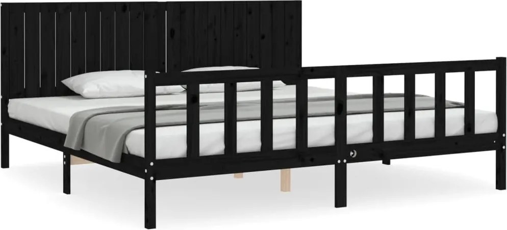 vidaXL fekete tömör fa ágykeret fejtámlával 200 x 200 cm