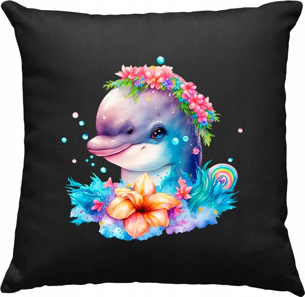Virágos Mesefigurás Delfinek Párna Fekete