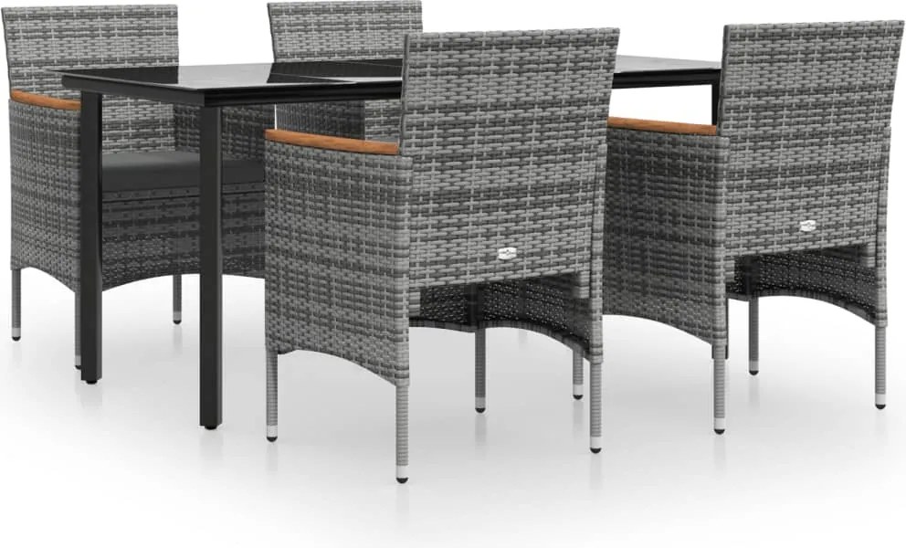 vidaXL 5 részes szürke és fekete kerti étkezőgarnitúra párnákkal