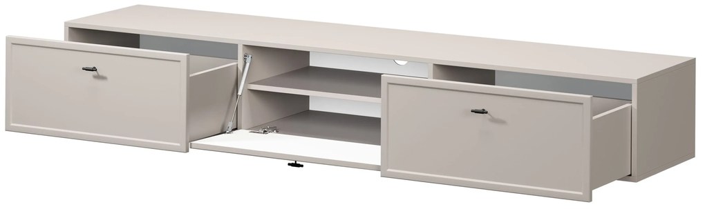 Lorini fali TV szekrény 200 cm fiókos - kasmír / fekete T-bar fogantyú