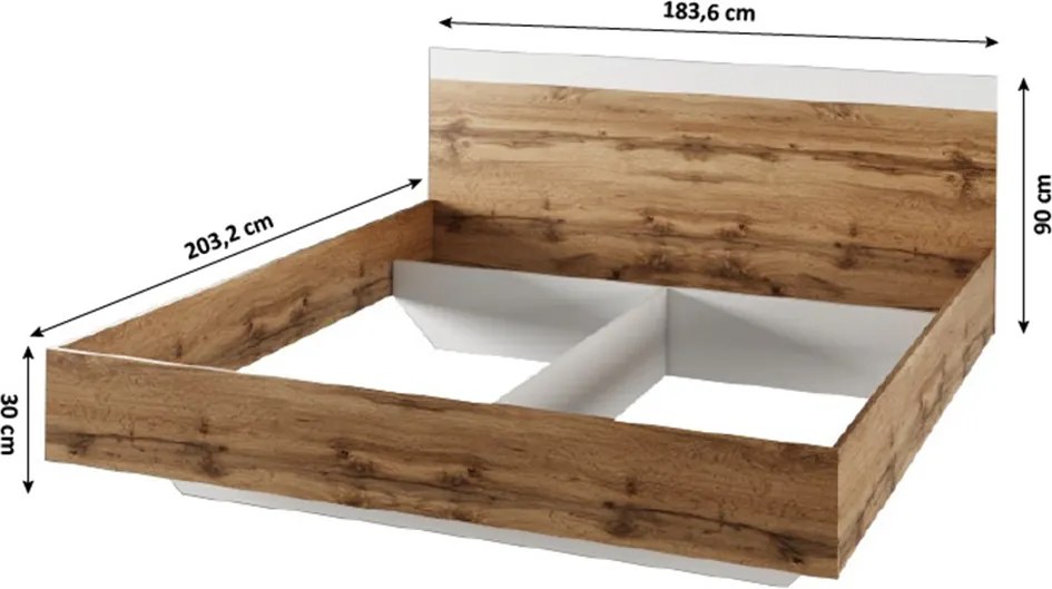 Dupla ágy, 180x200, tölgy wotan/fehér, GABRIELA