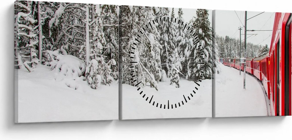Kép - Vonat a havas tájban (órával) (90x30 cm)