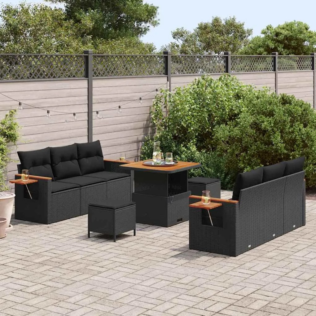 Kerti Kanapé Szett párnával 9 pcs Fekete 80 x 80 x 71 cm