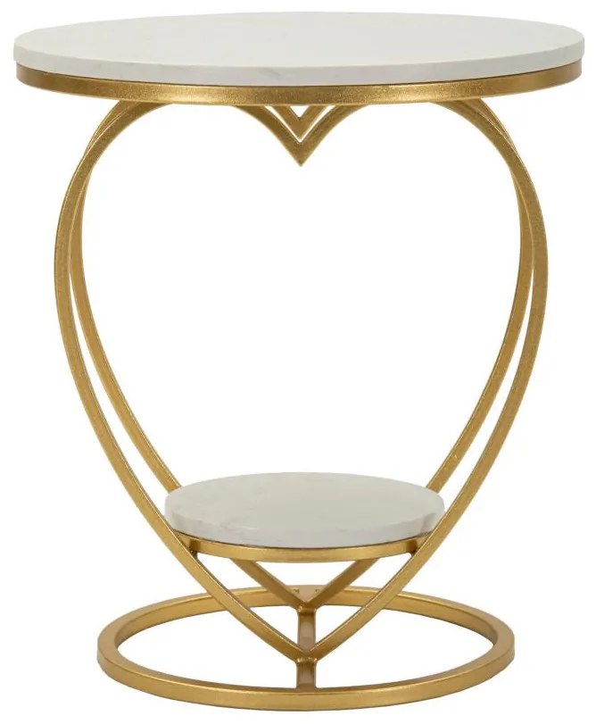 Szív alakú aranyszínű kisasztal márvány polcokkal