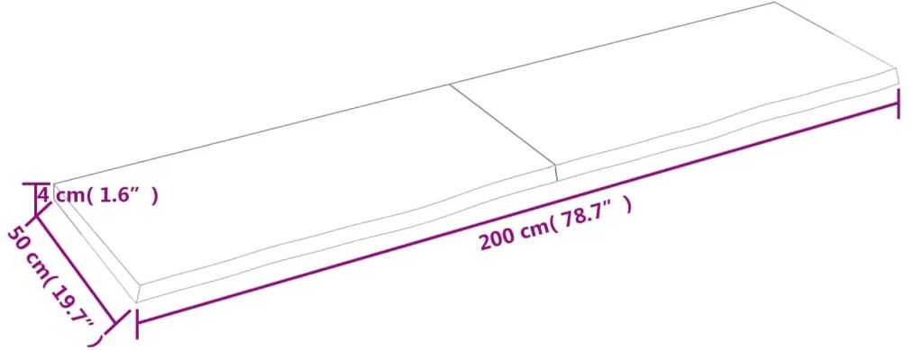 sötétbarna kezelt tömör tölgyfa fali polc 200 x 50 x (2-4) cm