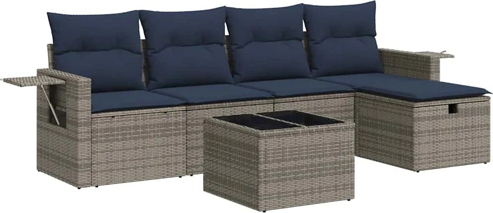 vidaXL 6 részes szürke polyrattan kerti ülőgarnitúra párnákkal