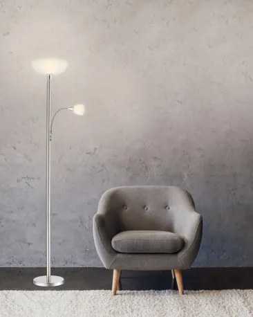 Globo 58931LED Állólámpa fém matt króm, szatén üveg búrákkal. Schalter, ø: 300, H:1780, tartozék: E27 LED 9W 230V 700lm, 3000K, E14 LED 3W 230V 200lm, 3000K