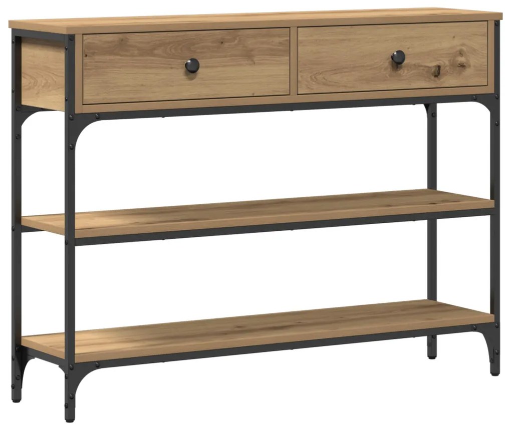Konsole asztal Művészi tölgy 100x25x75 cm Szerelt fa &amp; acél