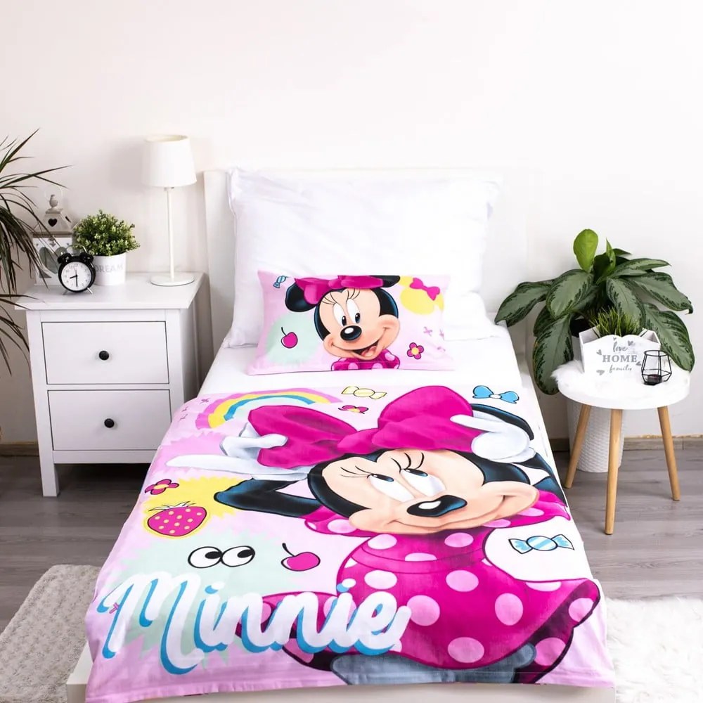 Rózsaszín pamut gyerek ágyneműhuzat babaágyhoz 100x135 cm Minnie "Sweet" – Jerry Fabrics