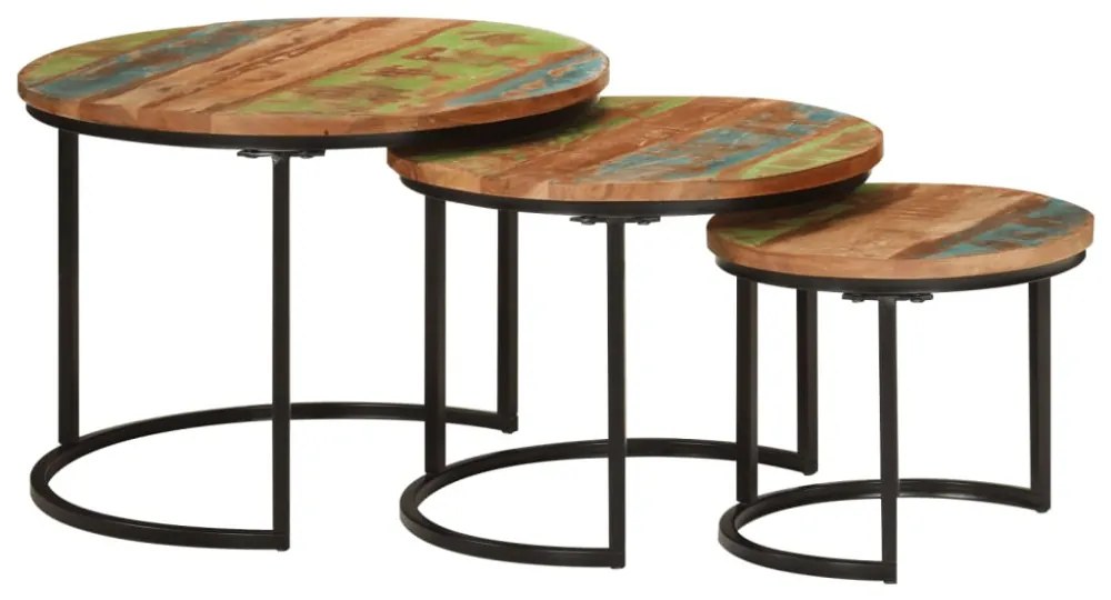 3 db tömör újrahasznosított fa rakásolható asztal