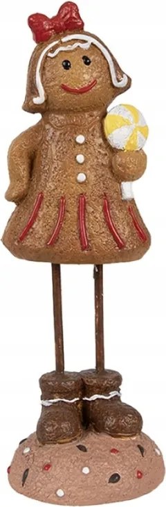 Barna karácsonyi dekoráció Mézeskalács kislány hosszú lábakon, fehér
