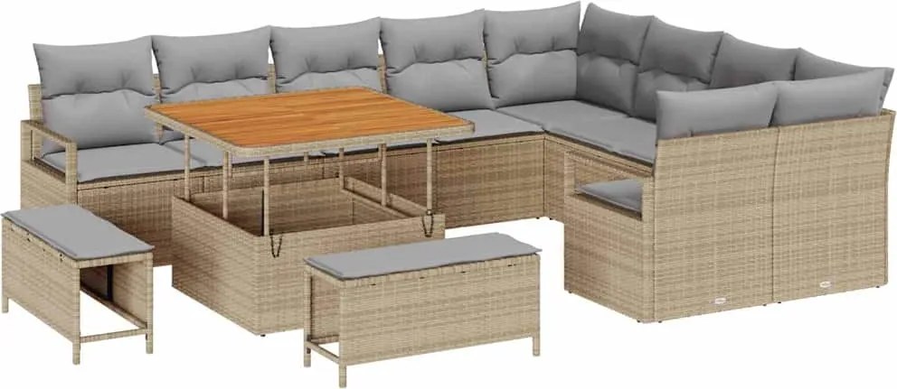 vidaXL Kerti Kanapé Szett párnával 12 pcs Bézs polirattan