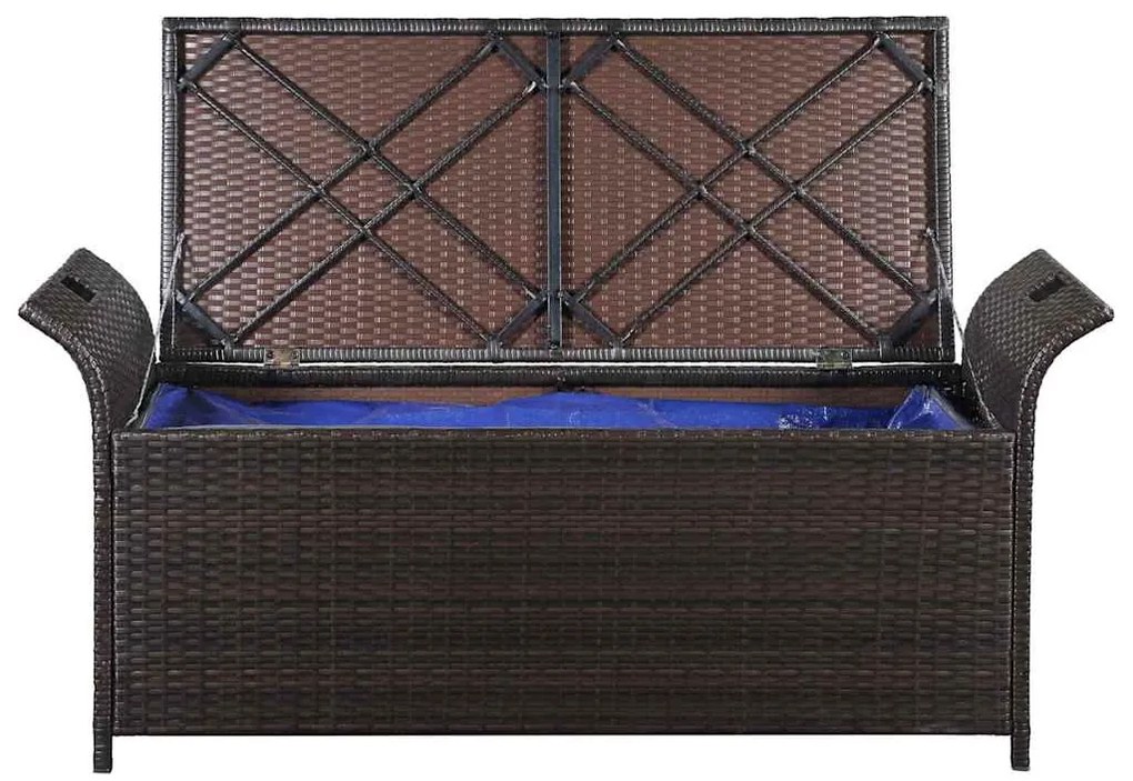 barna polyrattan tárolópad párnával 138 cm