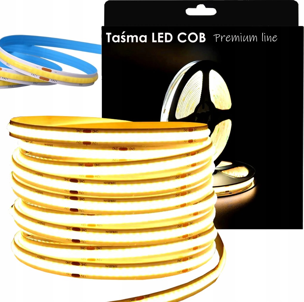 Cob Led szalag Premium 5m 320LED/m 3000K Meleg Fehér 770lm Nagyon Erős