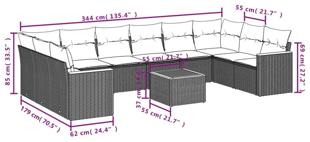 11 részes szürke polyrattan kerti ülőgarnitúra párnákkal