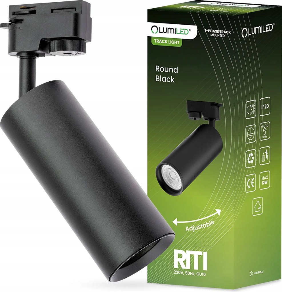 Sínre szerelhető spotlámpa GU10 fekete Riti Egyfázisú sínre szerelhető lámpa