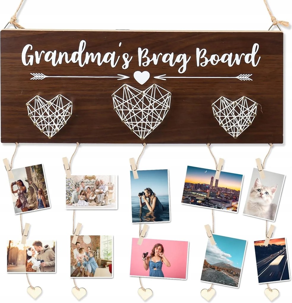 Függő fa fotótábla Diy 31x12cm angol