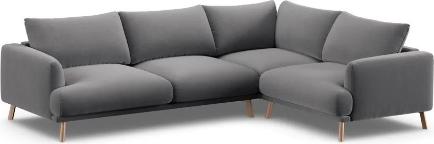 Szürke bársony sarokkanapé (jobb oldali-L alakú) Naomi – Micadoni