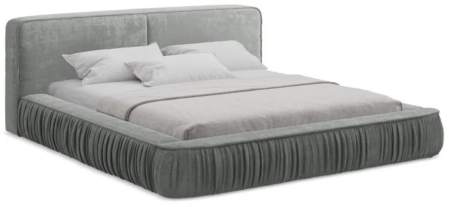 Szürke kárpitozott ágyneműtartós franciaágy ágyráccsal 140x200 cm Keoni – Makamii