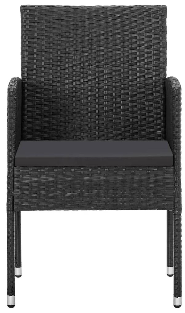 4 db fekete polyrattan kerti szék fekete párnákkal