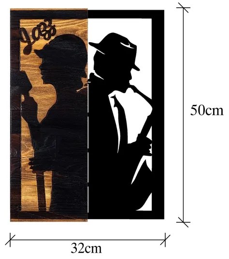 Fali dekoráció 32x50 cm jazz fa/fém