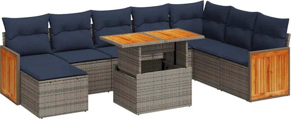 vidaXL 11 részes szürke polyrattan akácfa kerti ülőgarnitúra párnákkal