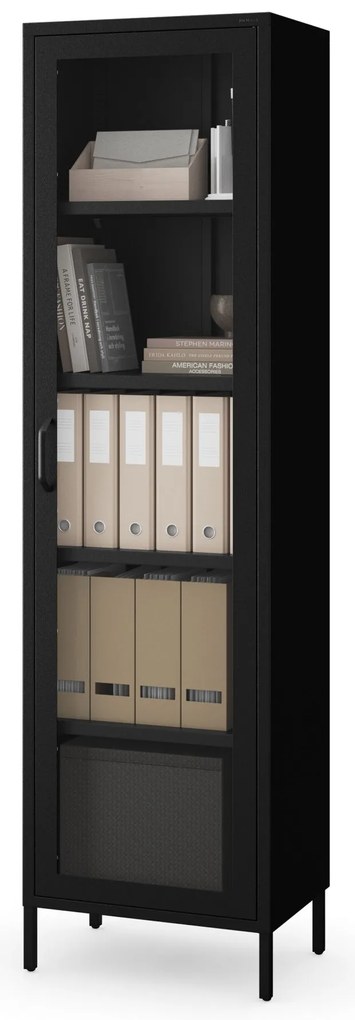 Fekete üveg vitrin nappaliba, fém lábakon LUIGI Modern 500 x 1800 x 350 mm