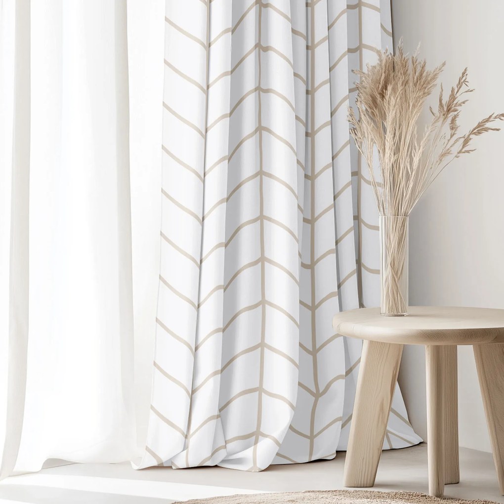 Goldea pamut függöny - bézs cikkcakk fehéren 160x150 cm