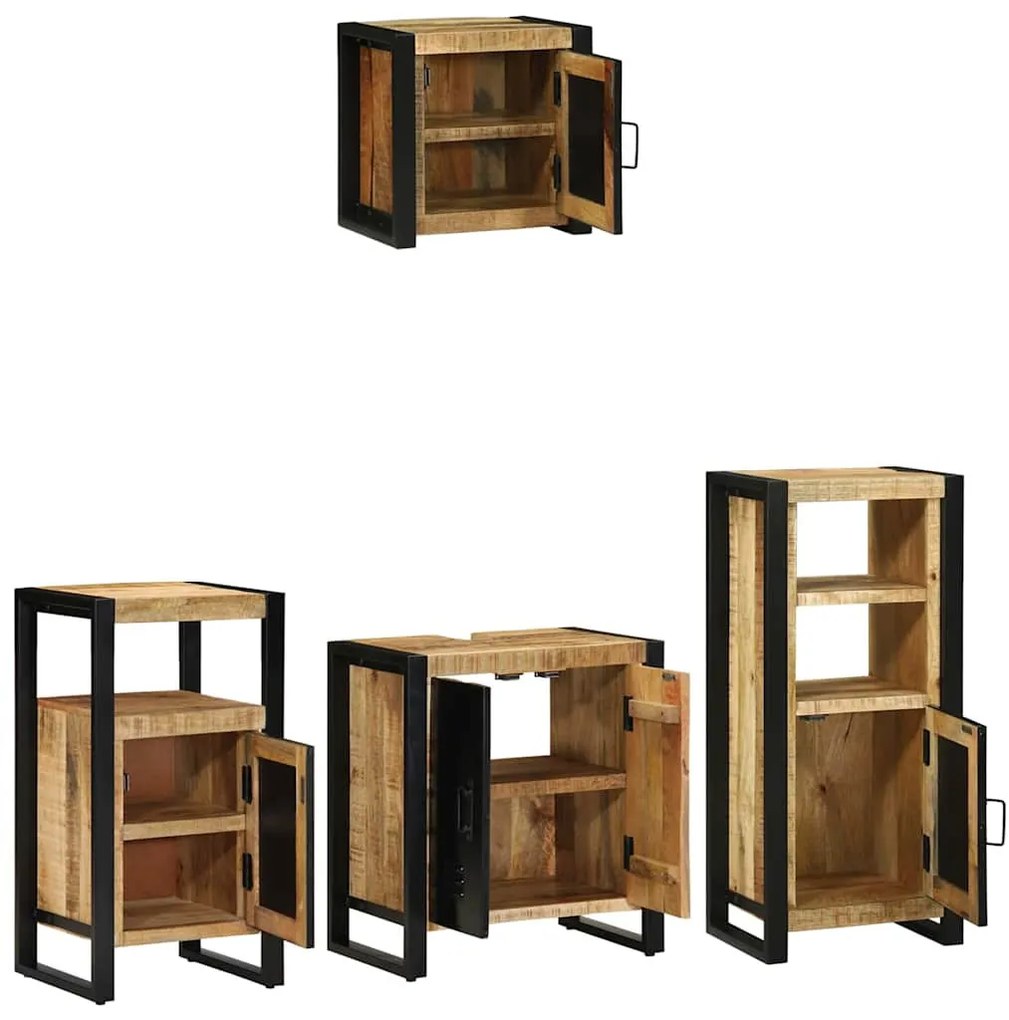 Fürdőszoba bútor szett polcokkal 4 pcs Barna Tömör Mangófát