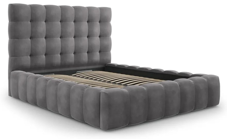 Szürke kárpitozott franciaágy tárolóhellyel, ágyráccsal 160x200 cm Bali – Cosmopolitan Design