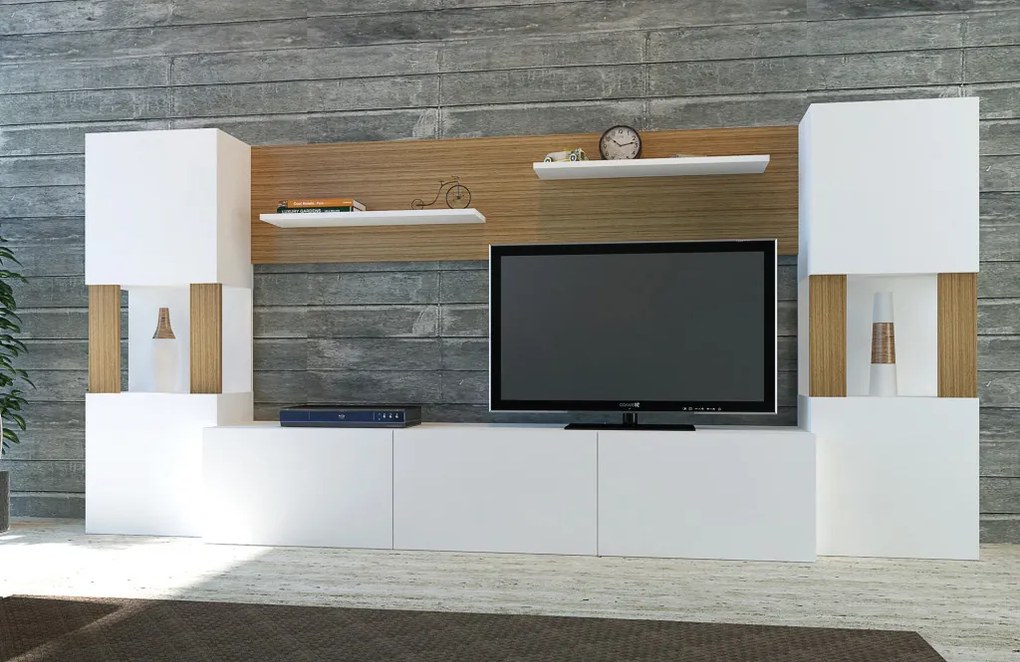 Lore TV-állvány, fehér-teak, 160 cm