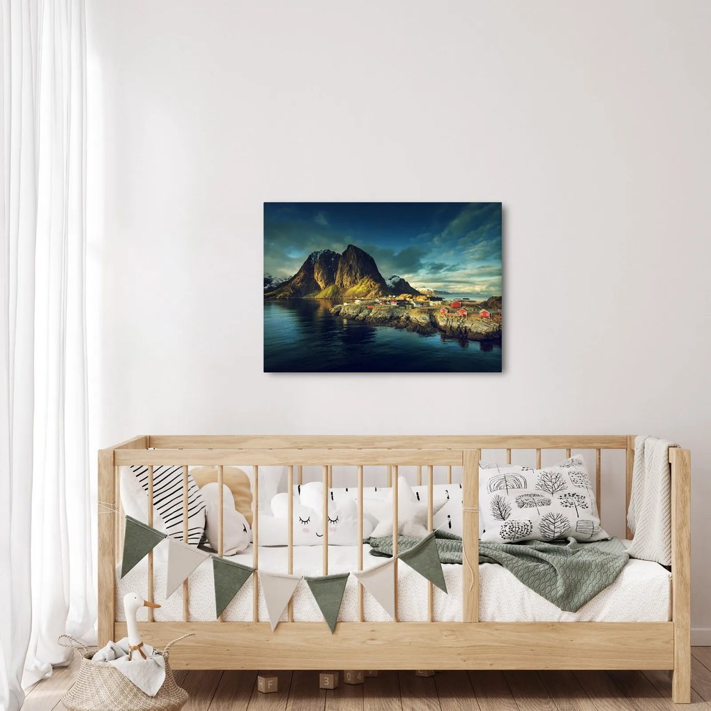 Egy halászati falu képe Norvégiában (70x50 cm)