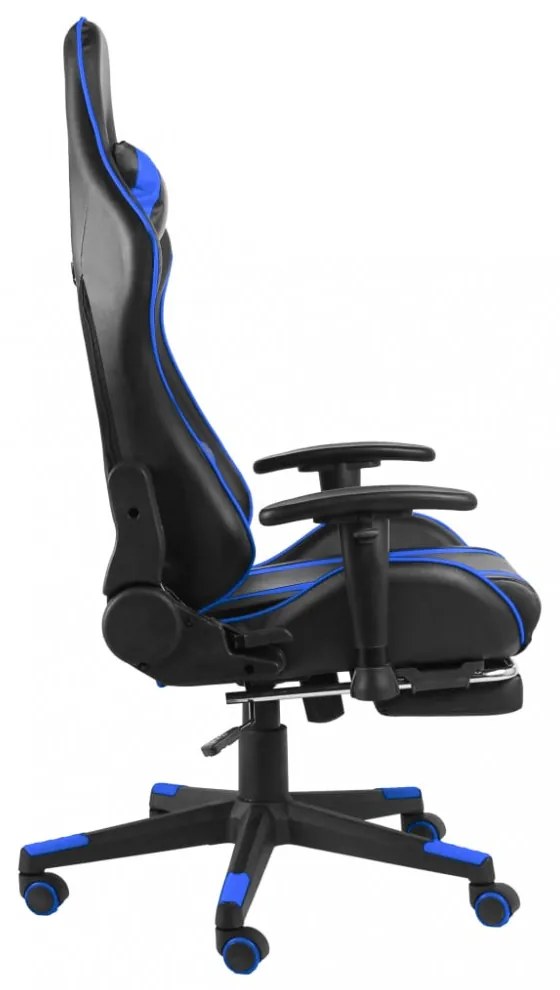 kék PVC forgó gamer szék lábtartóval