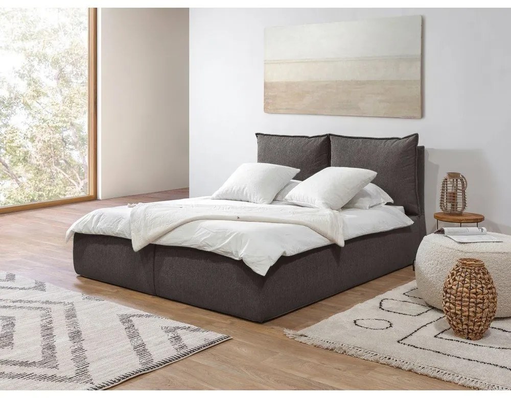 Sötétszürke kárpitozott ágyneműtartós franciaágy ágyráccsal 180x200 cm Garance – Bobochic Paris