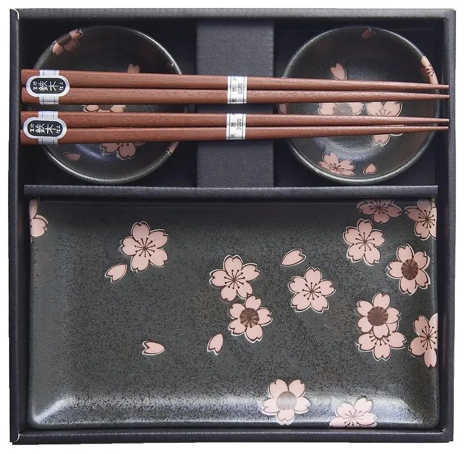 Sakura hatrészes szürke kerámia étkészlet sushihoz - MIJ