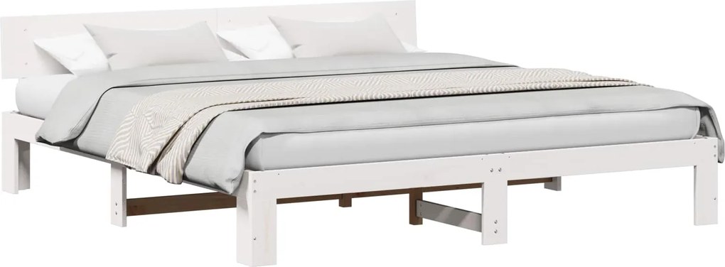 vidaXL Ágykeret fejtámlával Fehér 200 x 200 cm Tömör fenyőfa