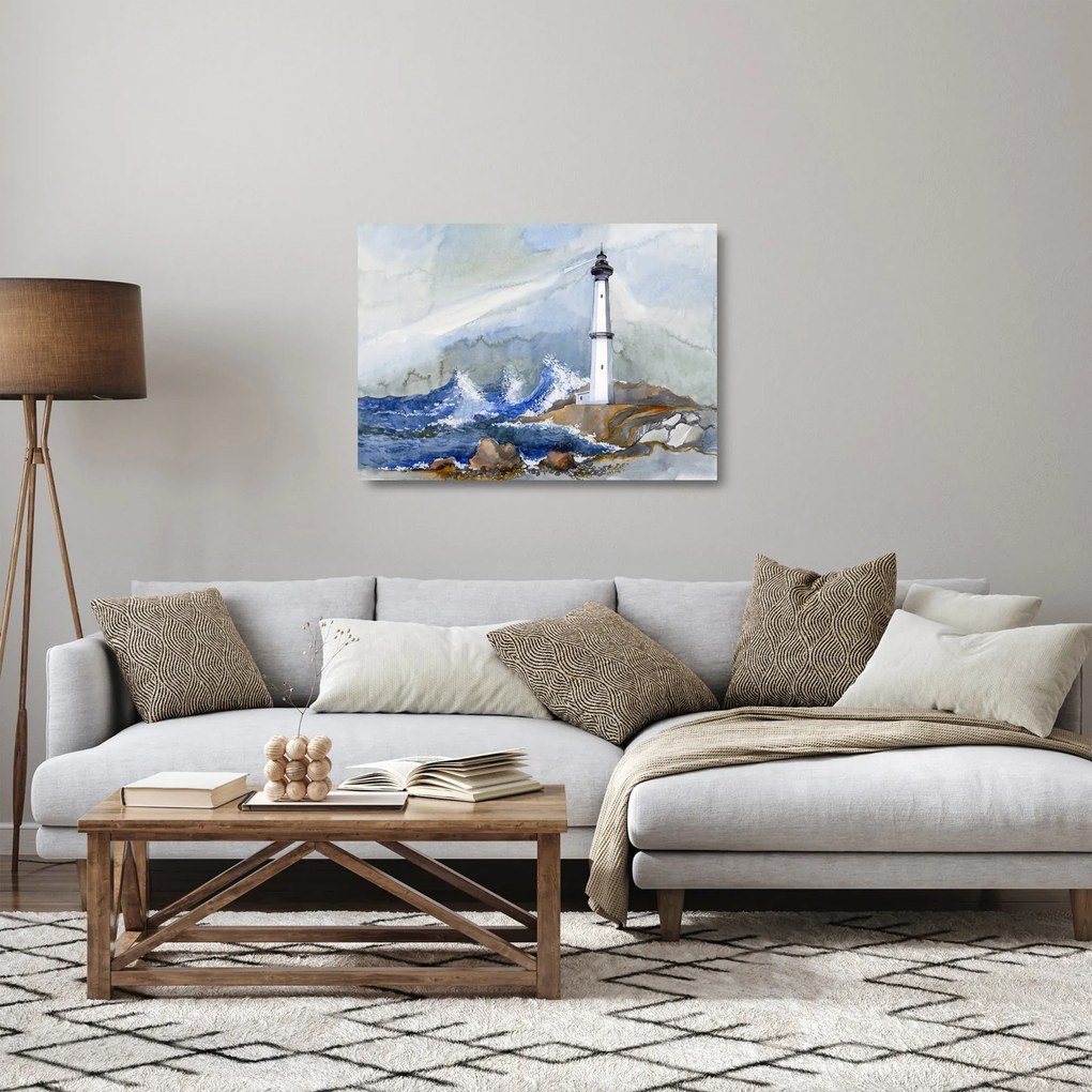 Világítótorony festményének képe (üvegen) (70x50 cm)