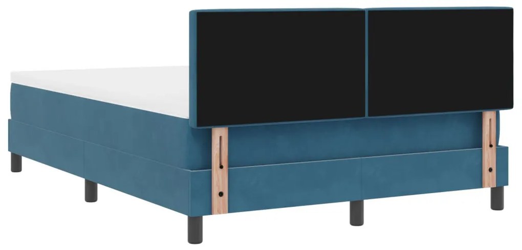 Boxspring Ágy Matrace és LED világítással Sötét Kék 140x190 cm Bársony